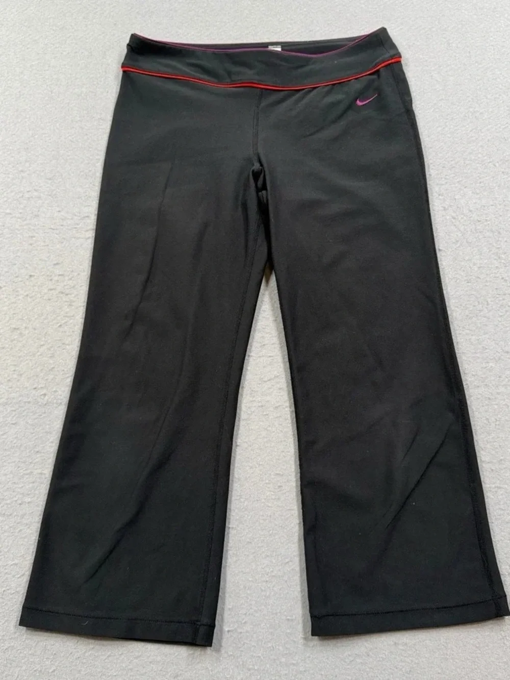 Nike Black Girls' Capri Sweatpants with Pink Swoosh and Red Piping